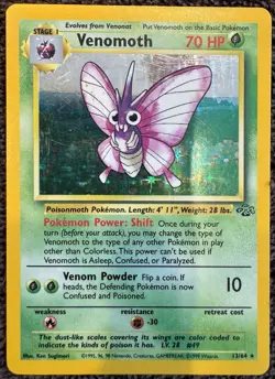 Pokemon Venomoth Jungle Holo Rare 13/64 English 1999 70HP Stage 1 10 Attack - Image 1