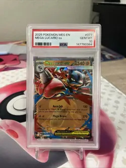 2025 POKEMON MEG EN-MEGA EVOLUTION #077 MEGA LUCARIO EX PSA 10 - Image 1