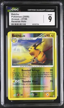 CGC 9 MINT Raichu 2009 Arceus 27/99 Reverse Holo Pokemon Card - Image 1