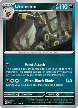 UMBREON 059/131 POKEBALL RARE PRISMATIC EVOLUTIONS POKEMON LIGHTLY PLAYED - Image 1