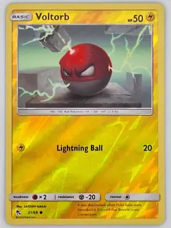 Voltorb 21/68 Pokemon - Reverse Holo Sun & Moon Hidden Fates MP - Image 1