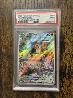 Pokemon 2023 SVP EN Black Star ETB Promo 044 Charmander Obsidian Flames PSA 9 - Image 1