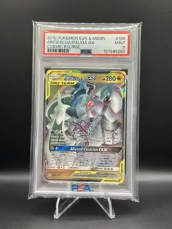 2019 Pokemon Arceus & Dialga & Palkia GX 156/236 Cosmic Eclipse PSA 9 MINT - Image 1