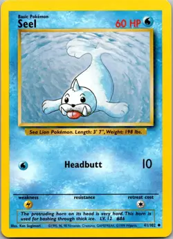 Seel 41/102 Uncommon Base Set Unlimited Pokemon Near Mint - Image 1