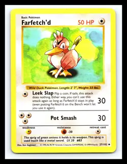 💥 Farfetch'd | Pokemon TCG 1999 | (Shadowless Set) Non Holo Vintage # 27/102 - Image 1