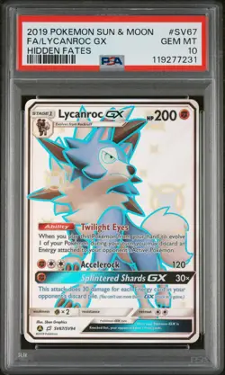 2019 POKEMON SUN & MOON HIDDEN FATES #SV67 FULL ART/LYCANROC GX PSA 10 - Image 1