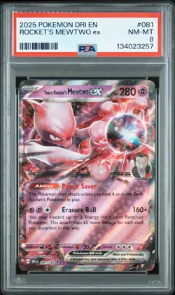 2025 POKEMON DRI EN-DESTINED RIVALS #081 TEAM ROCKET'S MEWTWO EX PSA 8 - Image 1