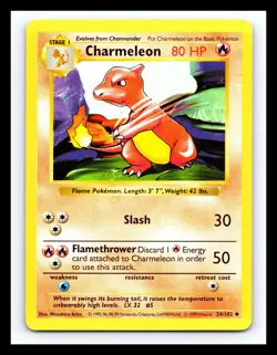 💥 Charmeleon 24/102 Base Set Shadowless Pokemon 1999 WOTC TCG Vintage Card Rare - Image 1
