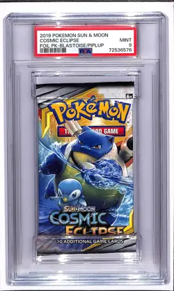 2019 Pokemon Sun & Moon Cosmic Eclipse Blastoise Piplup Foil Pack PSA 9 MINT - Image 1