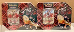 Pokemon TCG Scarlet & Violet Paldean Fates Charizard ex Tin x2 Lot - NEW SEALED - Image 1