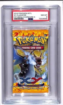 2014 Pokemon Int'l XY Flashfire Mega Charizard X Foil Pack PSA 8 NM-MT - Image 1