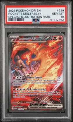 2025 POKEMON DRI SPECIAL ILLUSTRATION RARE #229 TEAM ROCKET'S MOLTRES EX PSA 10 - Image 1