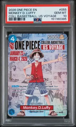 One Piece Monkey D. Luffy 2026 College Basketball US Voyage #055 English PSA 10 - Image 1
