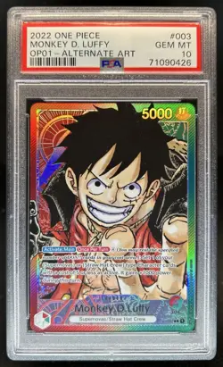 2022 One Piece Monkey D. Luffy Leader Pre-Errata Alternate Art 3OP01-003 PSA 10 - Image 1