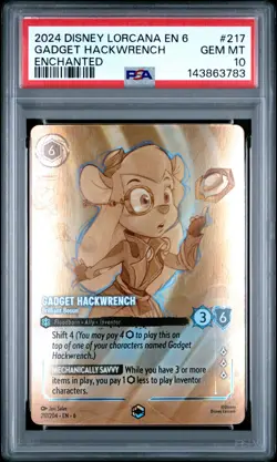 2024 DISNEY LORCANA EN 6-AZURITE SEA ENCHANTED #217 GADGET HACKWRENCH PSA 10 - Image 1