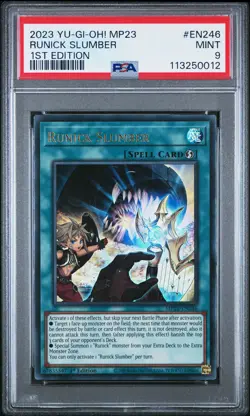 2023 YU-GI-OH! MP23-25TH ANV TIN: DUELING HEROES MEGA PACK RUNICK SLUMBER PSA 9 - Image 1