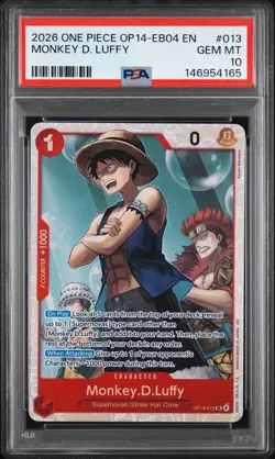 2026 ONE PIECE OP14-EB04-THE AZURE SEA'S SEVEN #013 MONKEY D. LUFFY PSA 10 - Image 1