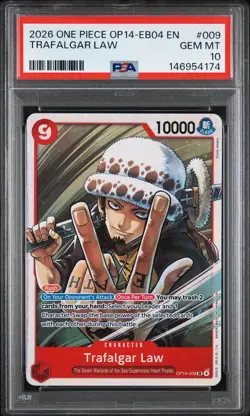 2026 ONE PIECE OP14-EB04-THE AZURE SEA'S SEVEN #009 TRAFALGAR LAW PSA 10 - Image 1