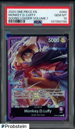 2024 One Piece En #060 Monkey D. Luffy Sound Loader Volume 1 PSA 10 GEM MINT - Image 1