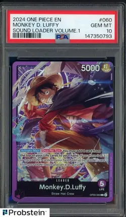 2024 One Piece En #060 Monkey D. Luffy Sound Loader Volume 1 PSA 10 GEM MINT - Image 1