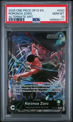 2025 ONE PIECE OP12-LEGACY OF THE MASTER ALTERNATE ART #020 RORONOA ZORO PSA 10 - Image 1