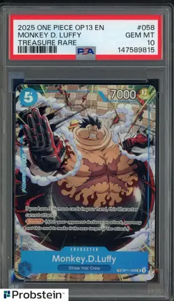 2025 One Piece OP13 En #058 Monkey D. Luffy Treasure Rare PSA 10 GEM MINT - Image 1