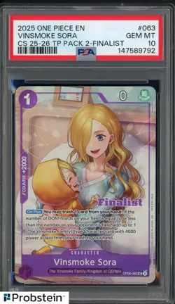 2025 One Piece En Championship 25-26 TP 2 Finalist #063 Vinsmoke Sora PSA 10 - Image 1