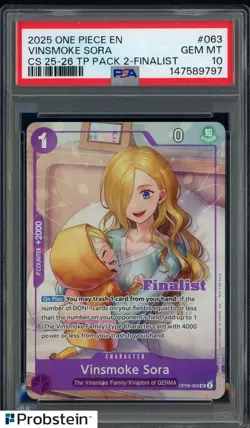 2025 One Piece En Championship 25-26 TP 2 Finalist #063 Vinsmoke Sora PSA 10 - Image 1