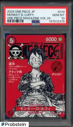 2025 ONE PIECE JPN PROMOS ONE PIECE MAGAZINE VOL.20 #014 MONKEY D. LUFFY PSA 10 - Image 1