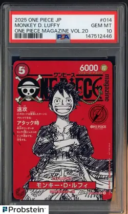 2025 ONE PIECE JPN PROMOS ONE PIECE MAGAZINE VOL.20 #014 MONKEY D. LUFFY PSA 10 - Image 1