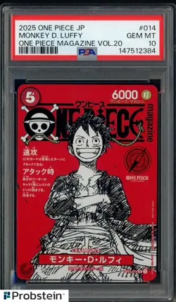 2025 ONE PIECE JPN PROMOS ONE PIECE MAGAZINE VOL.20 #014 MONKEY D. LUFFY PSA 10 - Image 1