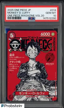 2025 ONE PIECE JPN PROMOS ONE PIECE MAGAZINE VOL.20 #014 MONKEY D. LUFFY PSA 10 - Image 1