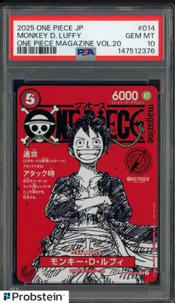 2025 ONE PIECE JPN PROMOS ONE PIECE MAGAZINE VOL.20 #014 MONKEY D. LUFFY PSA 10 - Image 1