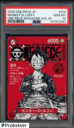 2025 ONE PIECE JPN PROMOS ONE PIECE MAGAZINE VOL.20 #014 MONKEY D. LUFFY PSA 10 - Image 1