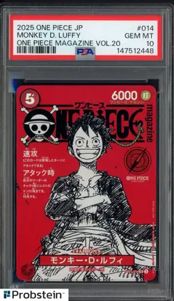 2025 ONE PIECE JPN PROMOS ONE PIECE MAGAZINE VOL.20 #014 MONKEY D. LUFFY PSA 10 - Image 1
