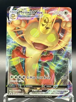 Pokemon Meowth VMAX SWSH005 Full Art Promo TCG Card Ultra Rare Holo - Image 1