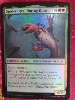 FOIL Spider-rex, Daring Dino Marvels Spider-Man Magic The Gathering MTG green - Image 1