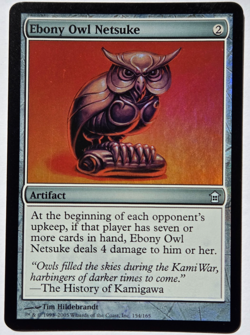 Foil Ebony Owl Netsuke Saviors of Kamigawa MTG Magic the Gathering Artifact - Image 1