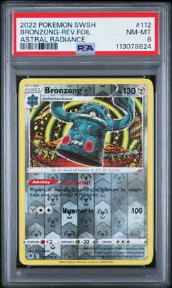 2022 POKEMON SWORD & SHIELD ASTRAL RADIANCE #112 BRONZONG-REVERSE FOIL PSA 8 - Image 1