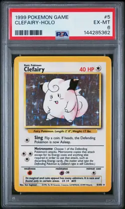 1999 POKEMON BASE SET UNLIMITED #5 CLEFAIRY-HOLO PSA 6 - Image 1