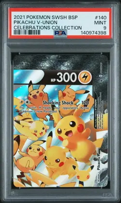 2021 POKEMON SWSH BLACK STAR PROMO CELEBRATIONS COLL #140 PIKACHU V-UNION PSA 9 - Image 1