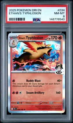 2025 POKEMON DRI EN-DESTINED RIVALS #034 ETHAN'S TYPHLOSION PSA 8 - Image 1