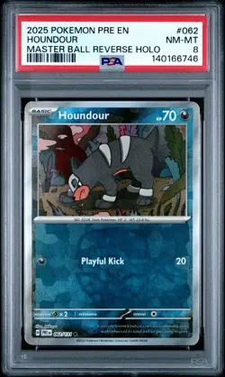 2025 POKEMON PRE EN-PRISMATIC EVOLUTIONS MASTER BALL REVERSE HOLO HOUNDOUR PSA 8 - Image 1