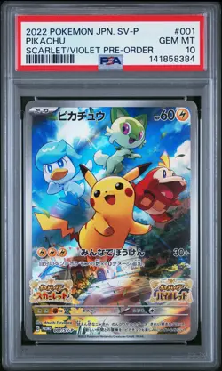 2022 POKEMON JPN SV PROMO SCARLET & VIOLET PRE-ORDER #001 PIKACHU PSA 10 - Image 1