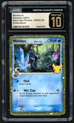 Pokemon 2021 Mimikyu Celebrations Black Star Promos #SWSH136 CGC PRISTINE 10 - Image 1