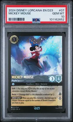2024 DISNEY LORCANA EN D23 MICKEY MOUSE PLAYFUL SORCERER #07/D23 PSA 10 - Image 1