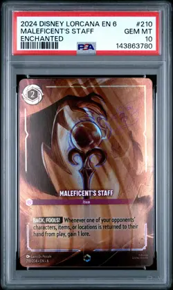 2024 DISNEY LORCANA EN 6-AZURITE SEA ENCHANTED #210 MALEFICENT'S STAFF PSA 10 - Image 1