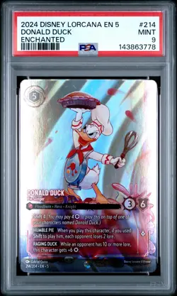 2024 DISNEY LORCANA EN 5-SHIMMERING SKIES ENCHANTED #214 DONALD DUCK PSA 9 - Image 1