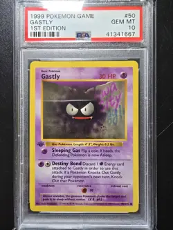 PSA 10 1st Edition Gastly 50/102 - 1999 Base Set Thick Stamp Pokemon Card - Image 1
