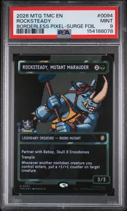 2026 MTG TMNT BORDERLESS PIXEL-SURGE FOIL #94 ROCKSTEADY, MUTANT MARAUDER PSA 9 - Image 1
